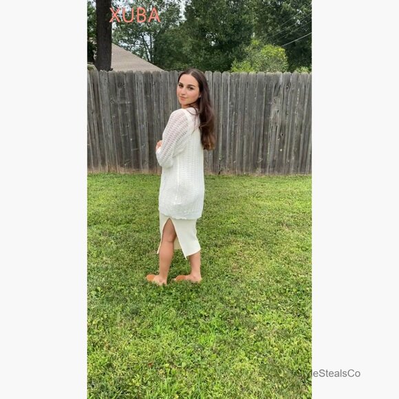 Crochet Open Front Long Sleeve Cardigan Lightweight Summer Cover Up - Picture 5 of 7